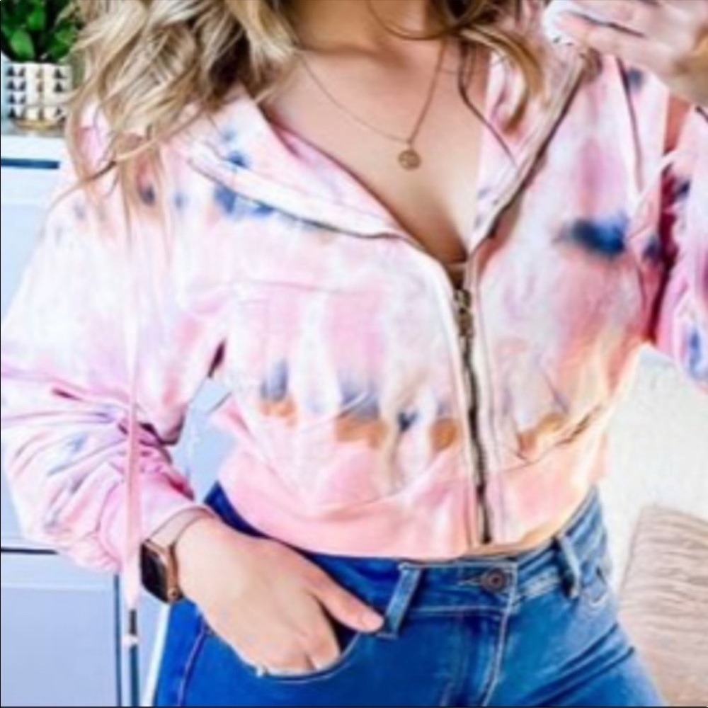 Young Fabulous & Broke Cropped Pink Tie Dye Hooded Sweatshirt